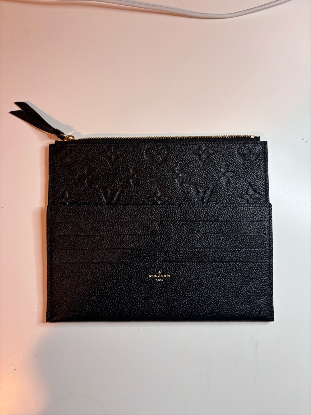 Louis Vuitton Black Embossed Monogram Zip Card Pouch